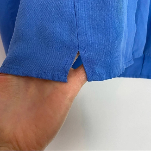 Vintage 90s 100% Silk Button Down Blouse Size Large Blue Half Sleeve Shirt Top - Picture 5 of 11